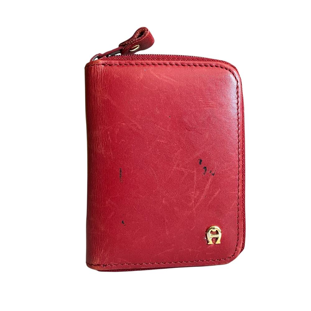 Vintage Etienne Aigner Antic Red Leather Zip-Around Photo Card ID Wallet